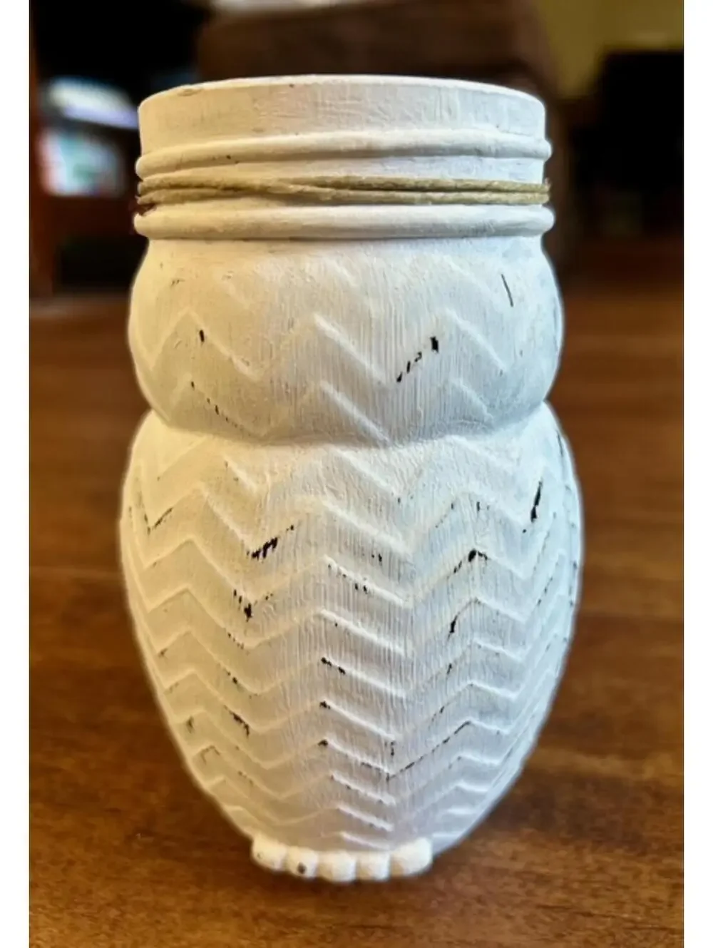 Decorative White Owl Mason Jar with Twine Bow